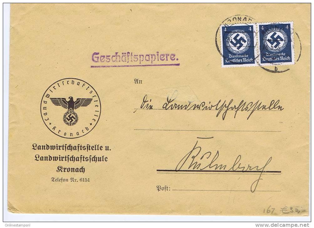 Deutsche Reich Dienstmarken Brief Kronach Mit Streifen 2x M 167 - Lettres & Documents