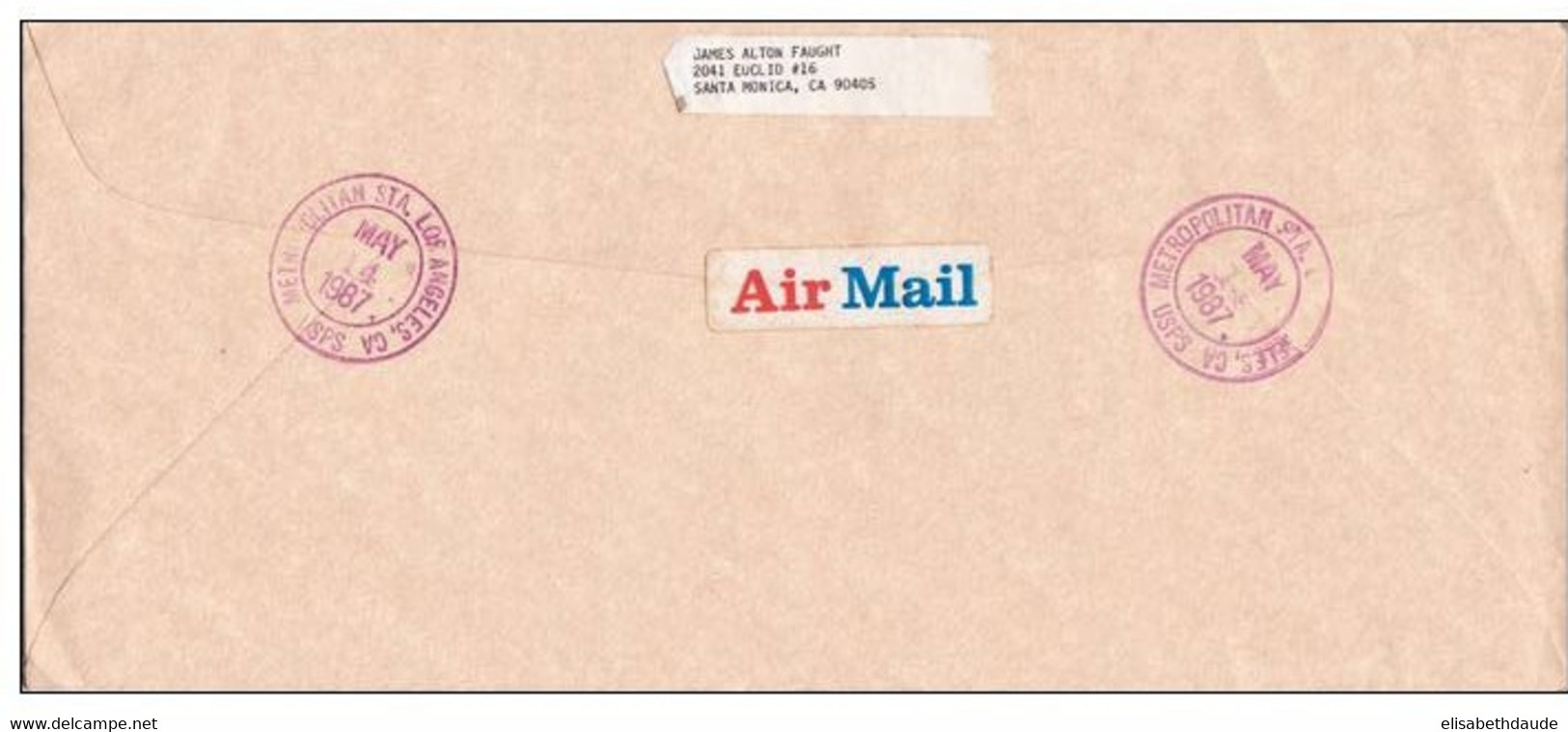 USA - 1987 - ENVELOPPE Par AVION RECOMMANDEE De LOS ANGELES Pour OLTEN (SUISSE) - Cartas & Documentos