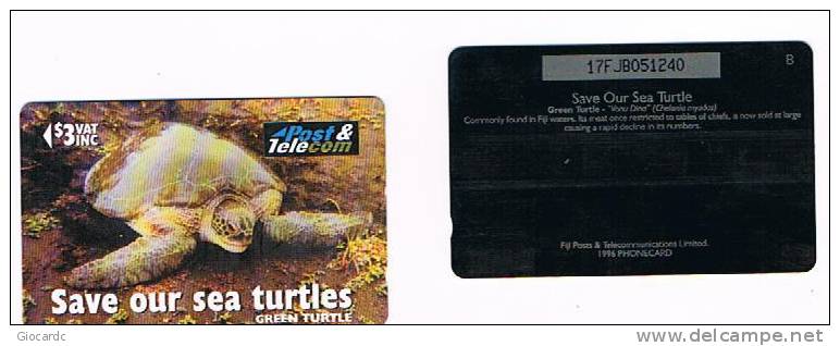 FIGI (FIJI) - POST & TELECOM (GPT) - 1996  GREEN   TURTLE (CHELONIA MYADAS) CODE 17FJB  - USED  -  RIF. 3656 - Turtles