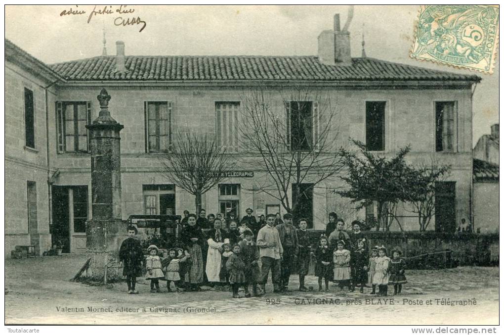 CPA 33 CAVIGNAC PRES DE BLAYE POSTE ET TELEGRAPHE 1906 - Blaye