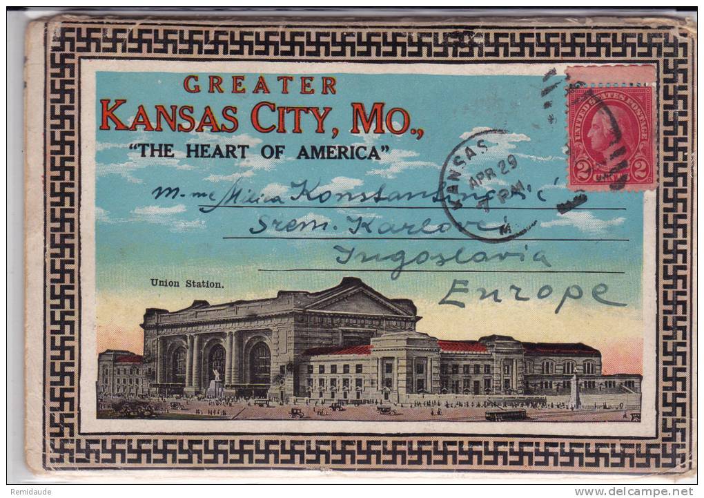 USA - 1929 - ENVELOPPE De 20 VUES DIFFERENTES De KANSAS Pour La YOUGOSLAVIE - CROIX GAMMEE - Covers & Documents