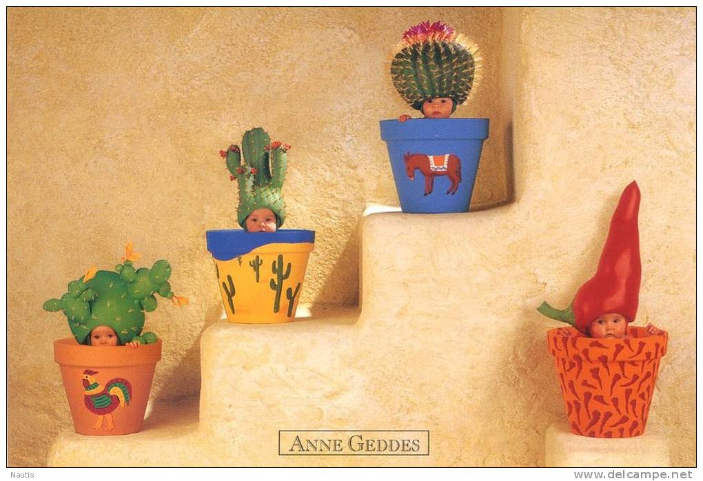 Original Anne Geddes Postcard, Postkarte, Carte Postale, New, Babies, Little Children, Tile, Cactus, Paprika - Other & Unclassified