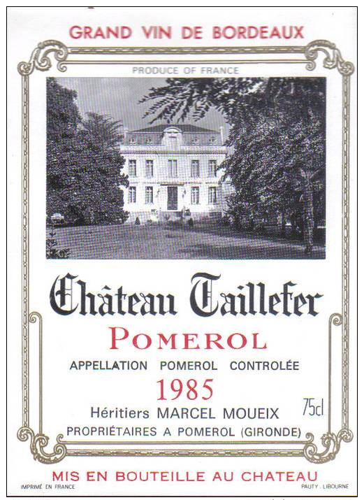 Etiquette CHATEAU TAILLEFER1985 / POMEROL - Bordeaux