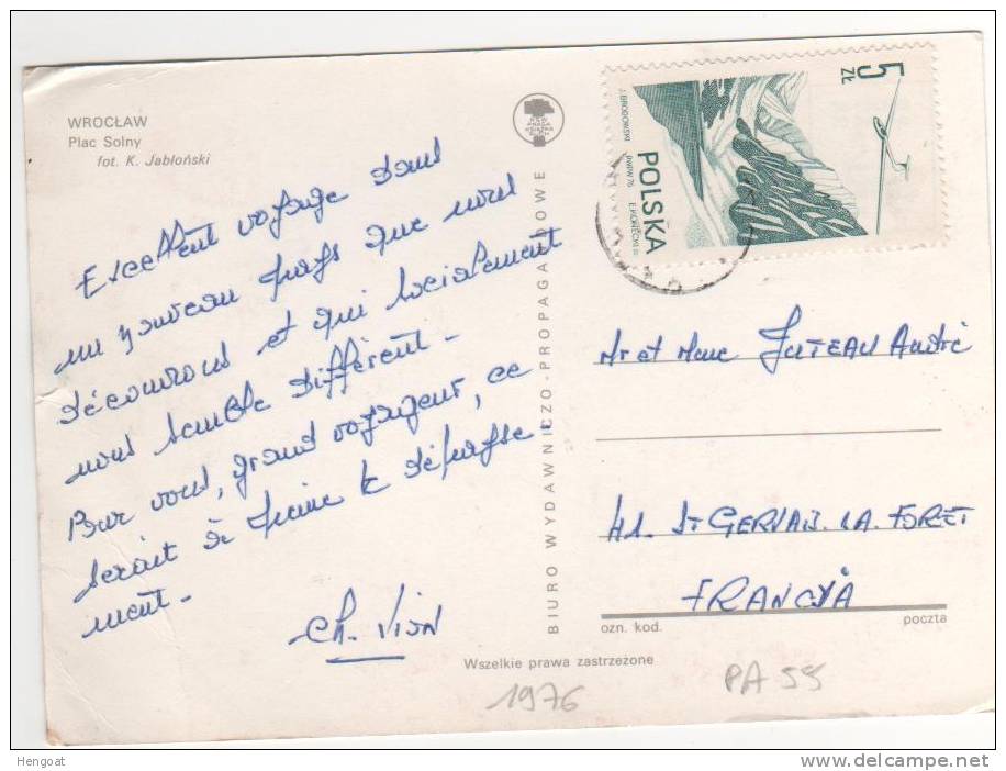 Timbre Yvert PA N° 55 De 1976  / Carte  Pour La France (petite Fente De La Carte à Gauche ) - Storia Postale