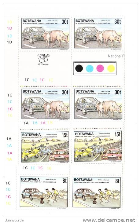 Botswana 1990 National Road Safety Day Blk Of 4 Gutter Pair MNH - Botswana (1966-...)