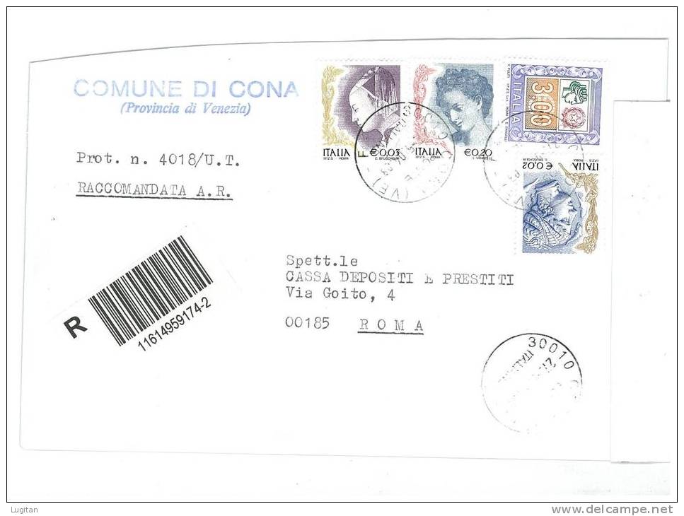 CONA  CAP 30010 PROV. VENEZIA  ANNO 2004  VE - R  - VENETO -TEMATICA COMUNI D'ITALIA - STORIA POSTALE - Macchine Per Obliterare (EMA)