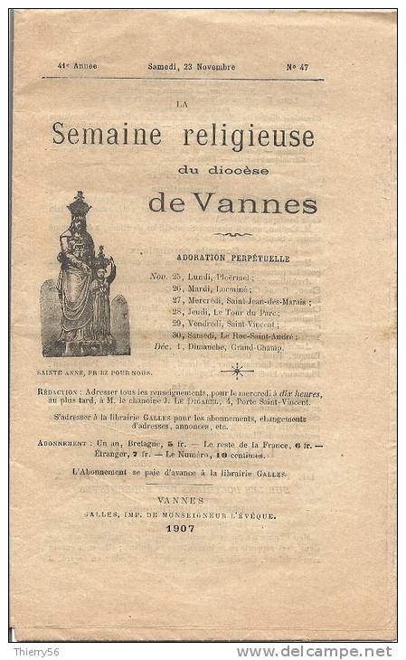 La Semaine Religieuse Du Diocèse De  Vannes 1907 - Cléguerec - Ménéac - Lanouée - Autres & Non Classés