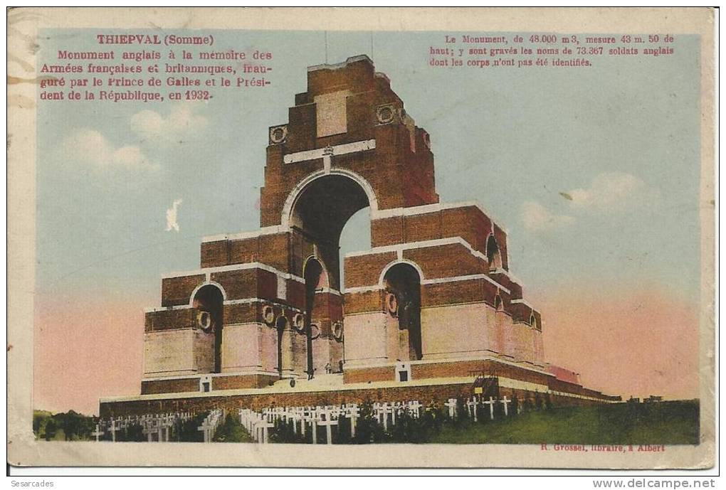 THIEPVAL, MONUMENT ANGLAIS À LA MÉMOIRE DES ARMÉES FRANÇAISES ET BRITANNIQUES. EDIT:R.GROSSEL - Peronne