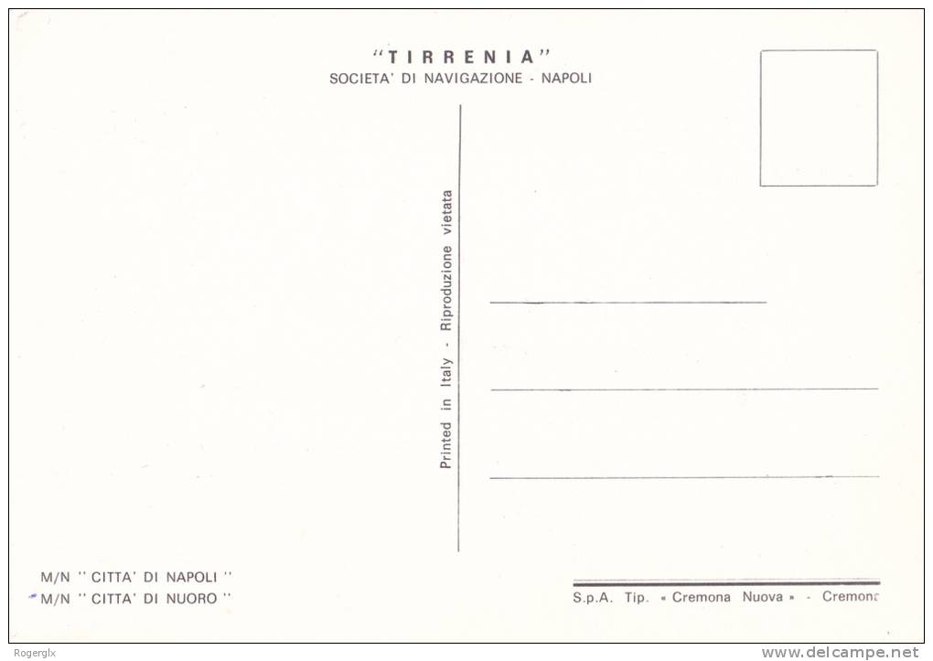 Tirrenia - Societá Di Navigazione - Napoli - The M / N  CITTÁ DI NUORO - Paquebots