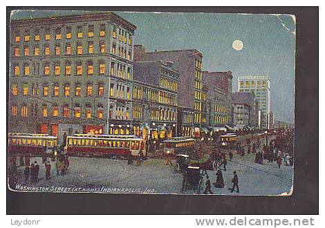 Washington Street (at Night) Indianapolis, Indiana 1909 - Street Cars - Indianapolis