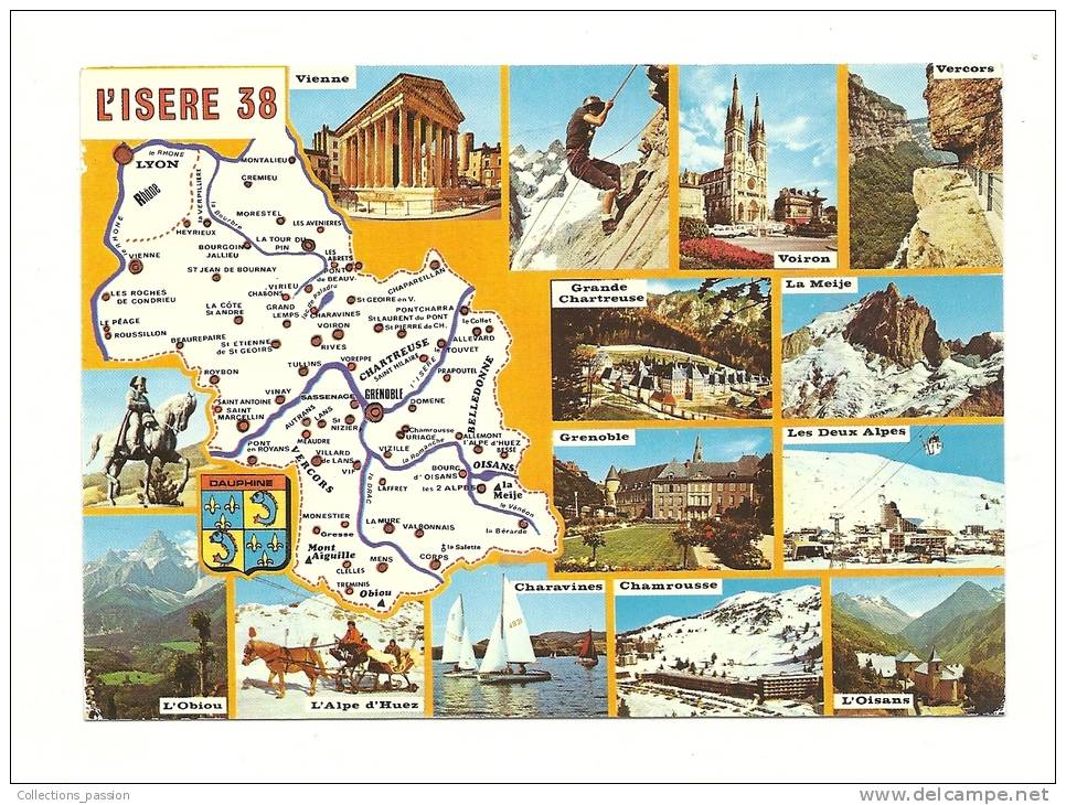 Cp, Carte Géographique, Département De L´Isère, Voyagée - Carte Geografiche