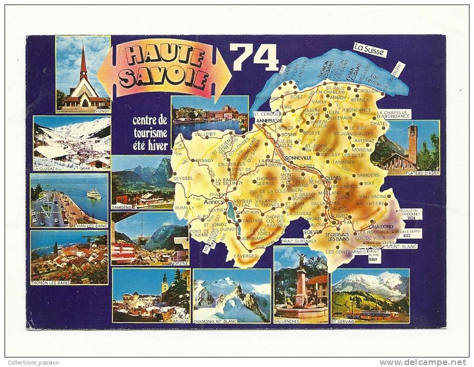 Cp, Carte Géographique, Haute-Savoie, Voyagée - Carte Geografiche