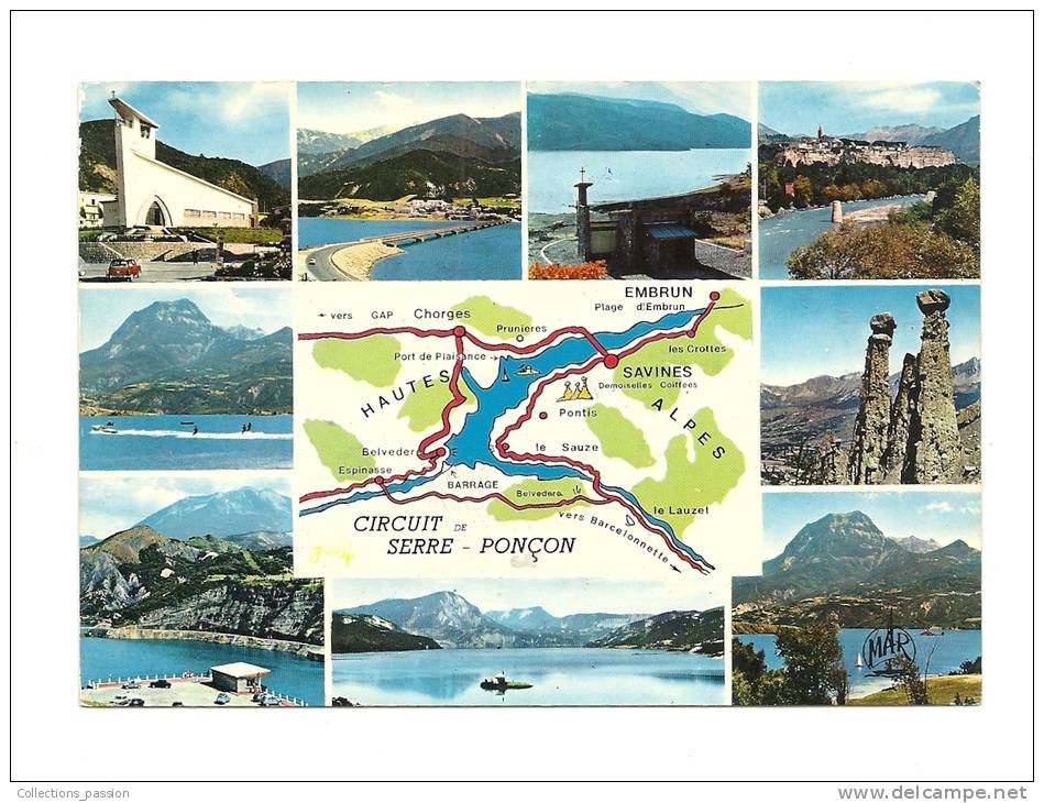 Cp, Carte Géographique, Circuit Du Barrage De Serre-Ponçon, Voyagée 1989 - Carte Geografiche