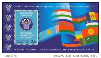 2011 TAJIKISTAN CIS-20 Years (Flags). S/S - Tadzjikistan