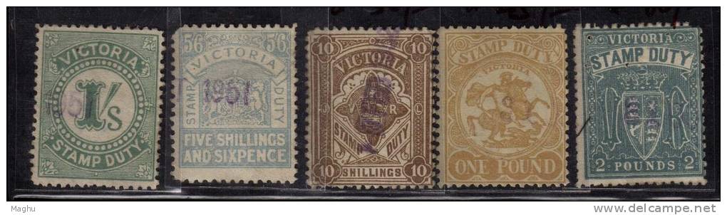 Victoria Used Fiscal / Revenue 5 Diff., - Revenue Stamps