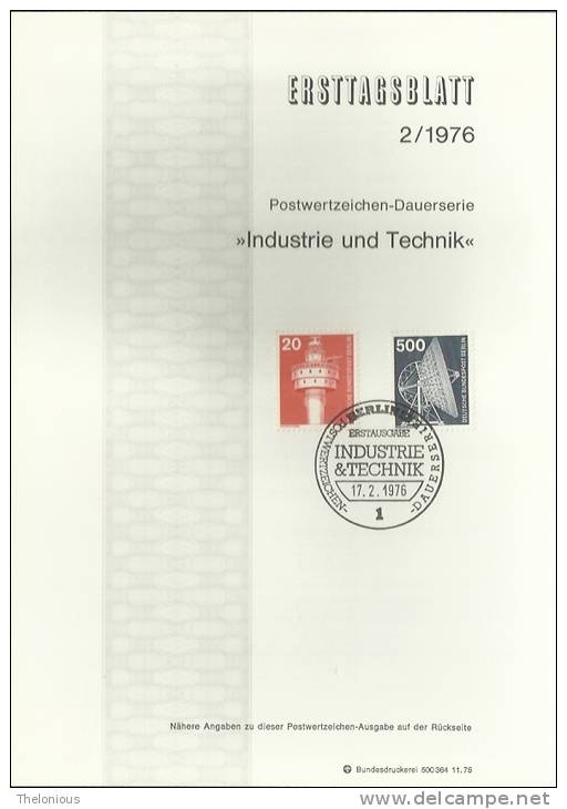 # 1976 Berlino - ETB N. 2 (ERSTTAGSBLATT) - 1° Giorno – FDC (foglietti)