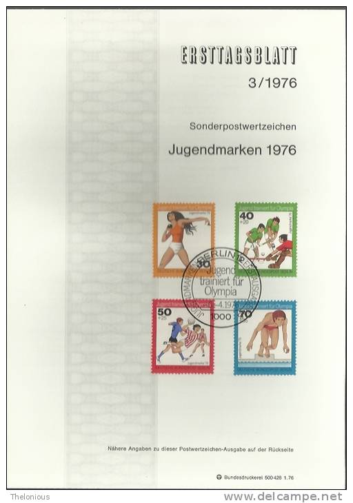 # 1976 Berlino - ETB N. 3 (ERSTTAGSBLATT) - 1e Dag FDC (vellen)