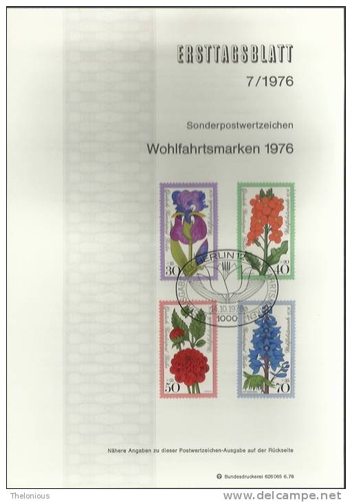 # 1976 Berlino - ETB N. 7 (ERSTTAGSBLATT) - 1st Day – FDC (sheets)