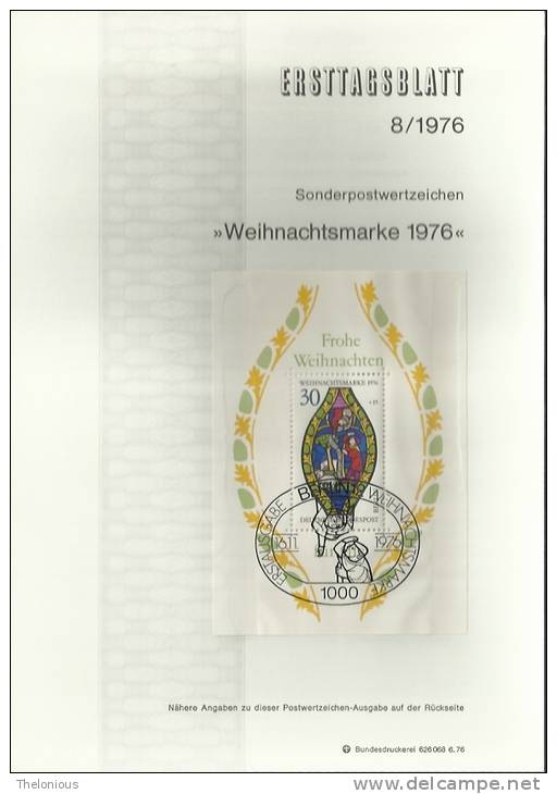 # 1976 Berlino - ETB N. 8 (ERSTTAGSBLATT) - 1. Tag - FDC (Ersttagblätter)