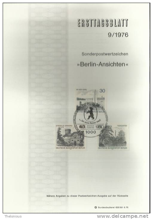 # 1976 Berlino - ETB N. 9 (ERSTTAGSBLATT) - 1° Giorno – FDC (foglietti)