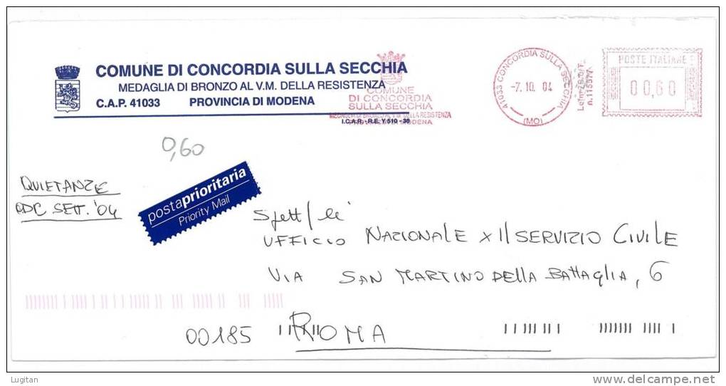 CONCORDIA SULLA SECCHIA CAP41033 PROV. MODENA  ANNO 1980  MO - LS - EMILIA ROM-TEMATICA COMUNI D´ITALIA - STORIA POSTALE - Macchine Per Obliterare (EMA)