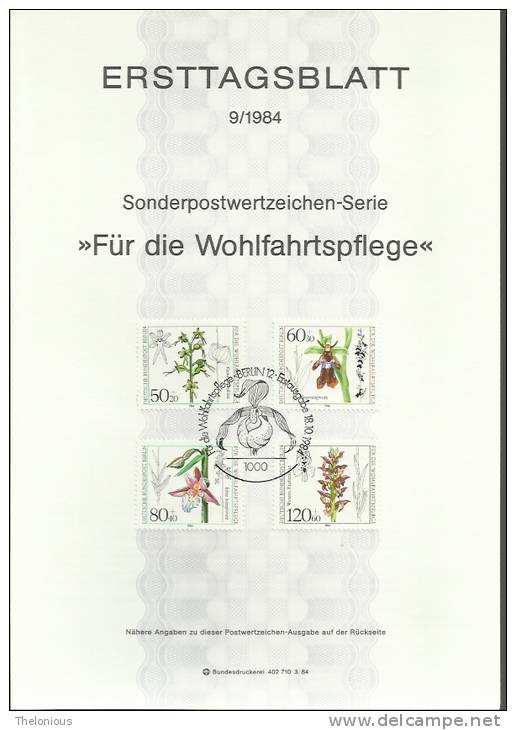 # 1984 Berlino - ETB N. 9 (ERSTTAGSBLATT) - 1e Jour – FDC (feuillets)