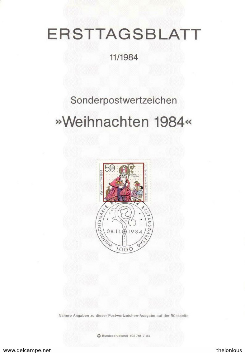 # 1984 Berlino - ETB N. 11 (ERSTTAGSBLATT) - 1e Dag FDC (vellen)