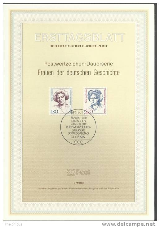 1989 Berlino - ETB N. 9 (ERSTTAGSBLATT) - 1e Dag FDC (vellen)