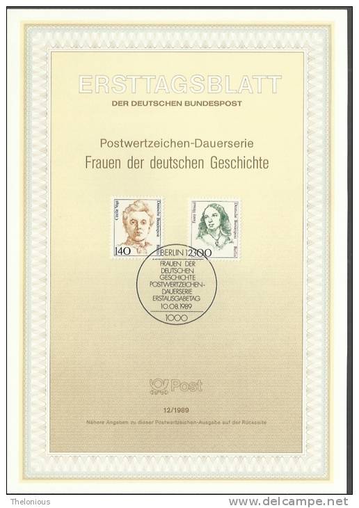 1989 Berlino - ETB N. 12 (ERSTTAGSBLATT) - 1e Dag FDC (vellen)