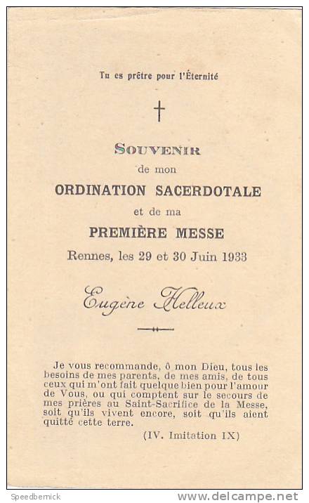 18798 Par Lui Avec Lui En Lui- Ordination Sacerdotale Eugene Helleux 1933 - Rennes France 35 - Images Religieuses