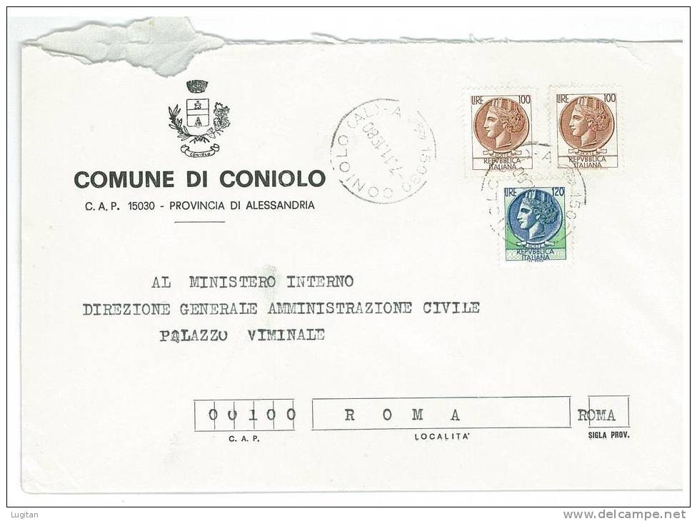 CONIOLO CAP 15030 PROV. ALESSANDRIA  ANNO 1980  AL - LS - PIEMONTE  -TEMATICA COMUNI D'ITALIA - STORIA POSTALE - Macchine Per Obliterare (EMA)