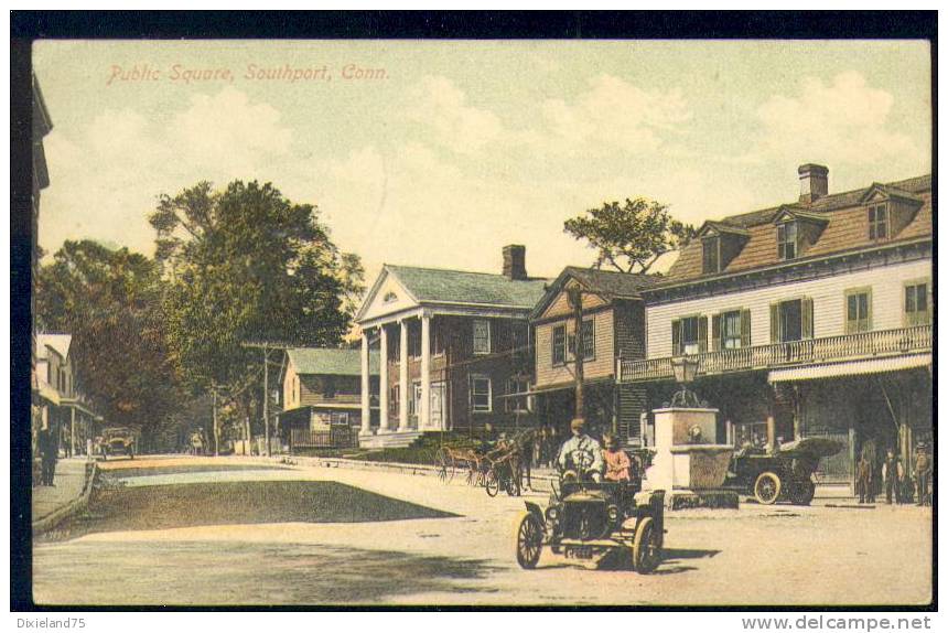 CPA Vintage Postcard Public Square Southport Connecticut 1910 Automobile Car Automobilia Animé - Andere & Zonder Classificatie