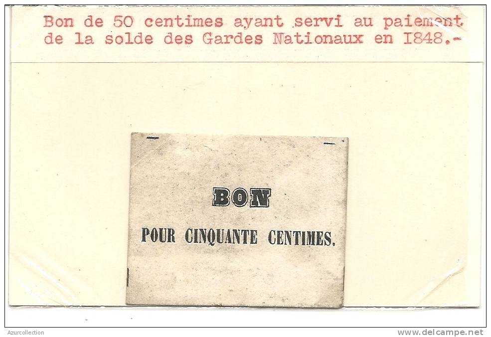RARE .BON 50 CTS GARDE NATIONALE DE PARIS . 1848 - Bons & Nécessité