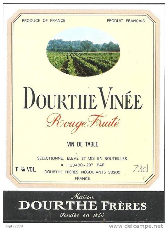 Etiquette De Vin - DOURTHE VINÉE - DOURTHE FRERES - N° ET1-19 - Vino Tinto