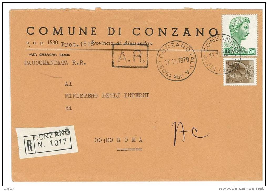 CONZANO CAP 15030 PROV. ALESSANDRIA  ANNO 1979  - R - PIEMONTE  -TEMATICA COMUNI D'ITALIA - STORIA POSTALE - Macchine Per Obliterare (EMA)