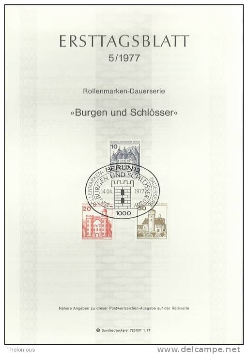 # 1977 Berlino - ETB N. 5 (ERSTTAGSBLATT) - 1st Day – FDC (sheets)