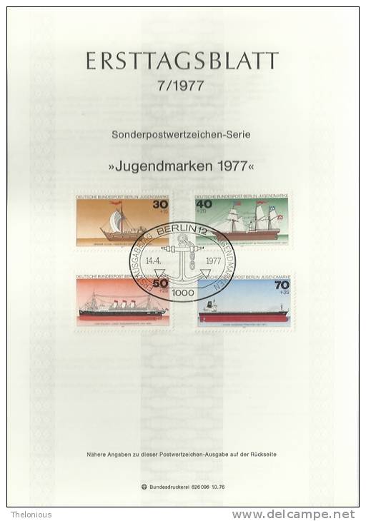 # 1977 Berlino - ETB N. 7 (ERSTTAGSBLATT) - 1° Giorno – FDC (foglietti)