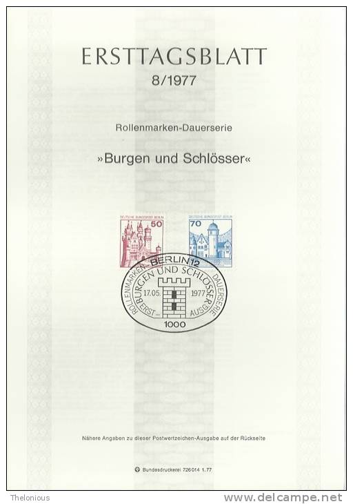 # 1977 Berlino - ETB N. 8 (ERSTTAGSBLATT) - 1e Dag FDC (vellen)