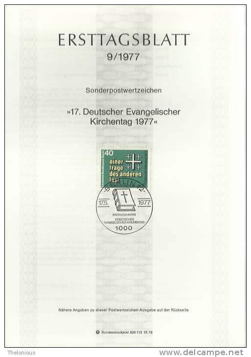 # 1977 Berlino - ETB N. 9 (ERSTTAGSBLATT) - 1e Dag FDC (vellen)