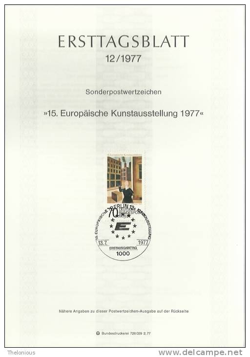 # 1977 Berlino - ETB N. 12 (ERSTTAGSBLATT) - 1st Day – FDC (sheets)