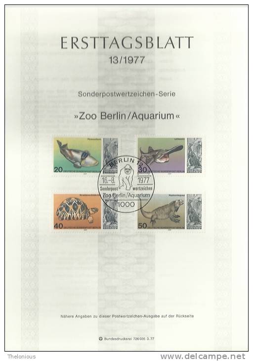 # 1977 Berlino - ETB N. 13 (ERSTTAGSBLATT) - 1e Jour – FDC (feuillets)