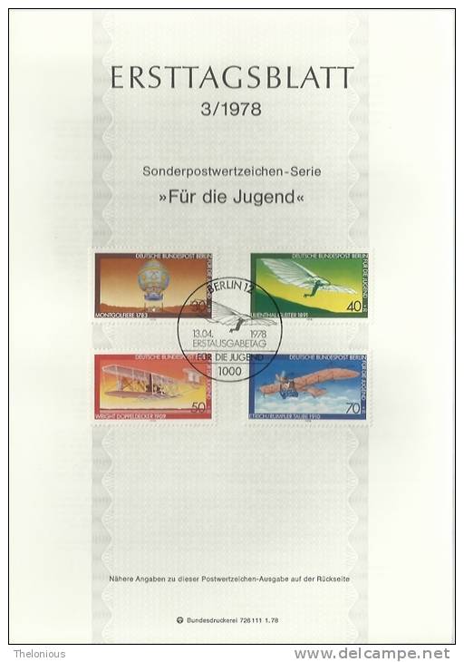 # 1978 Berlino - ETB N. 3 (ERSTTAGSBLATT) - 1e Jour – FDC (feuillets)