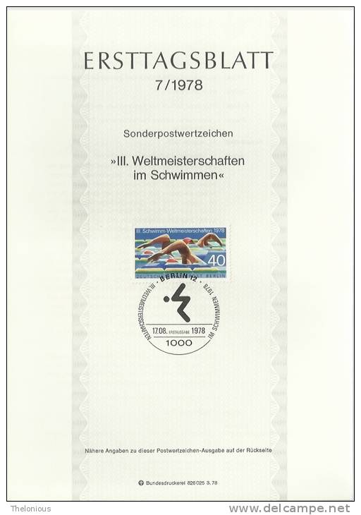 # 1978 Berlino - ETB N. 7 (ERSTTAGSBLATT) - 1e Jour – FDC (feuillets)