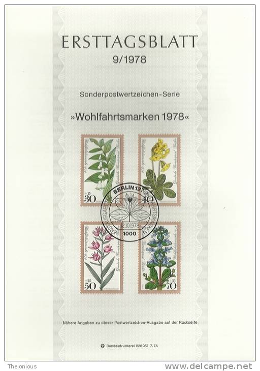 # 1978 Berlino - ETB N. 9 (ERSTTAGSBLATT) - 1. Tag - FDC (Ersttagblätter)