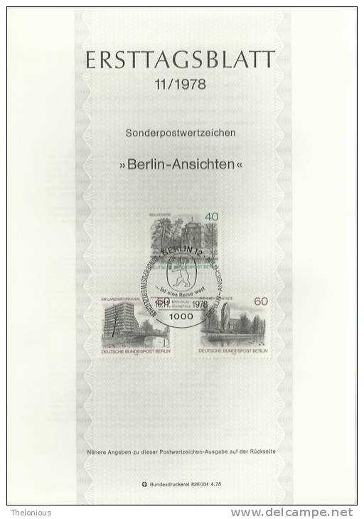 # 1978 Berlino - ETB N. 11 (ERSTTAGSBLATT) - 1e Jour – FDC (feuillets)