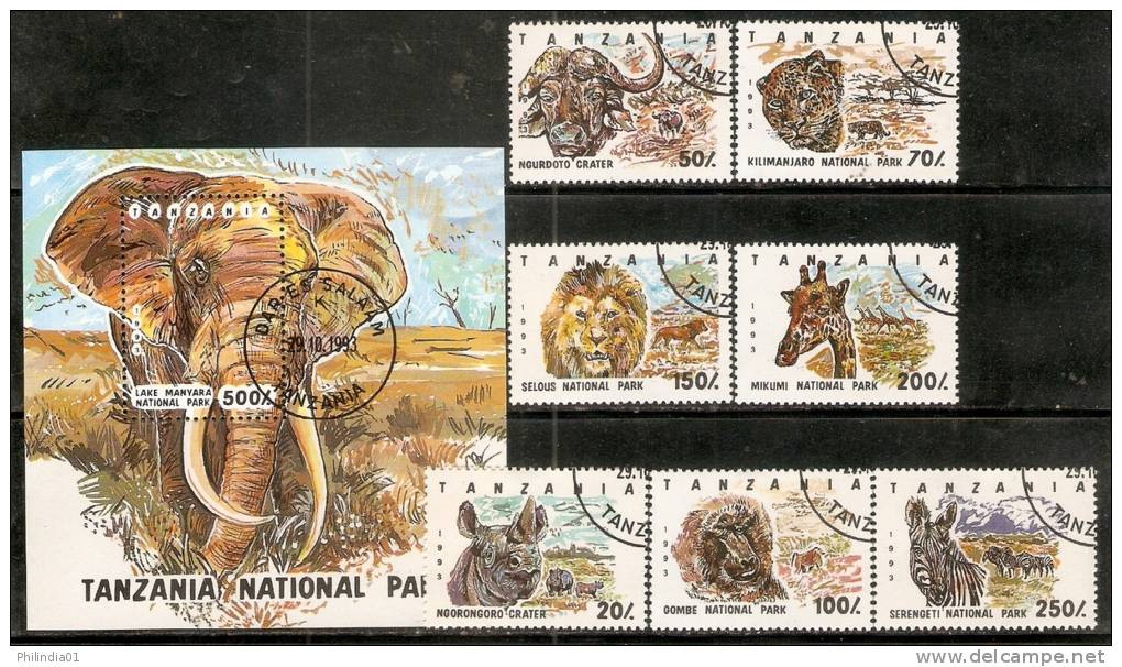 Tanzania 1994 National Park Animal Wildlife Elephant Sc 1185-92 7v+M/s Cancelled # 6237 - Elefanten