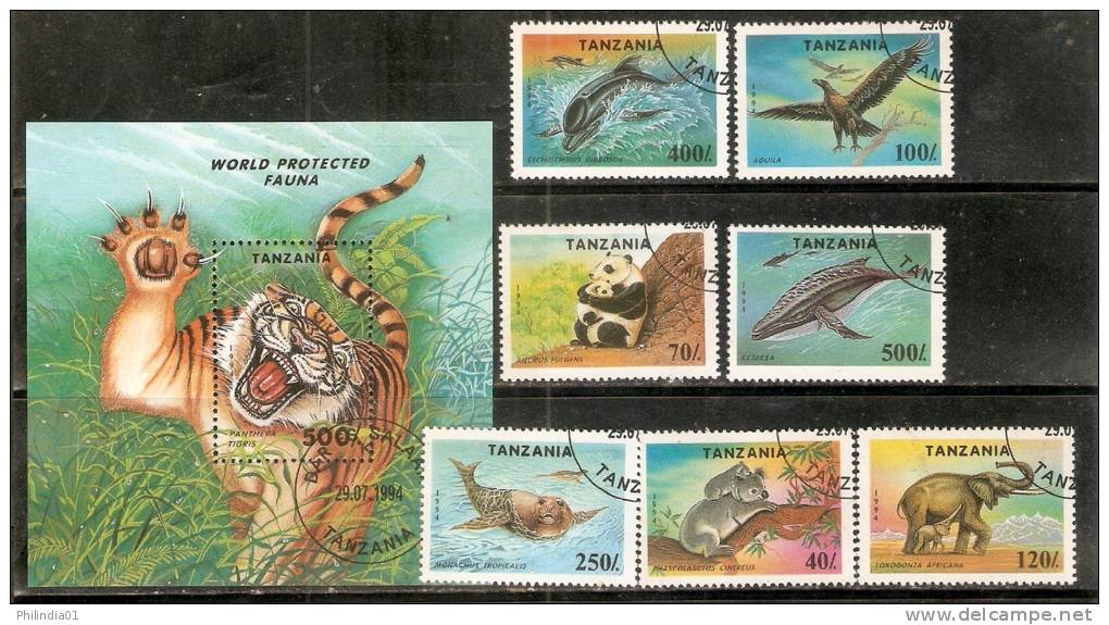 Tanzania 1994 Endangered Species Animal Wildlife Tiger Panda Marin Life Elephant Bird Sc 1187-94 7v+M/s Cancelled # 6316 - Elefanten