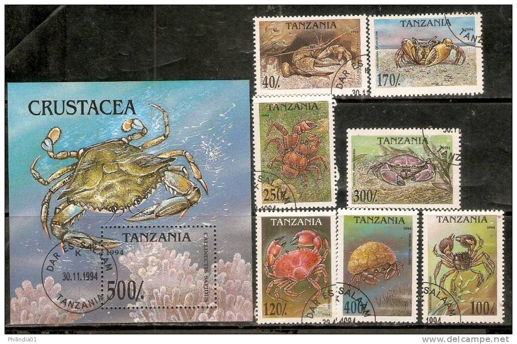 Tanzania 1994 Crabs Insect Reptiles Amphibians Sc 1295-1302 7v+M/s Cancelled # 6270 - Crostacei