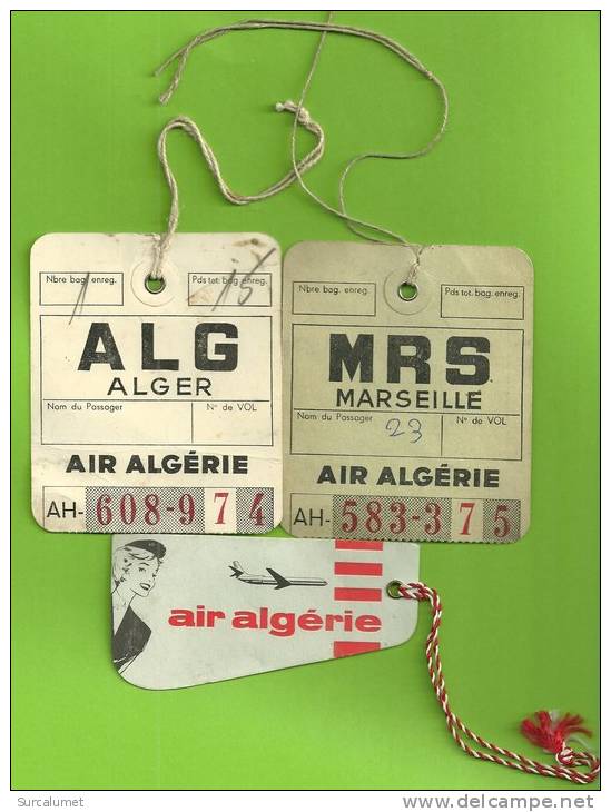 3 ETIQUETTES DE BAGAGE Des Années 50/60 AIR ALGERIE - ALGER MARSEILLE -  HOTESSE DE L'AIR, CARAVELLE - Etiquettes D'hotels