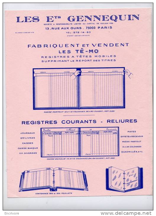 Grand Buvard Etablissements GENNEQUIN Registres Tê Mo Reliure - Papeterie